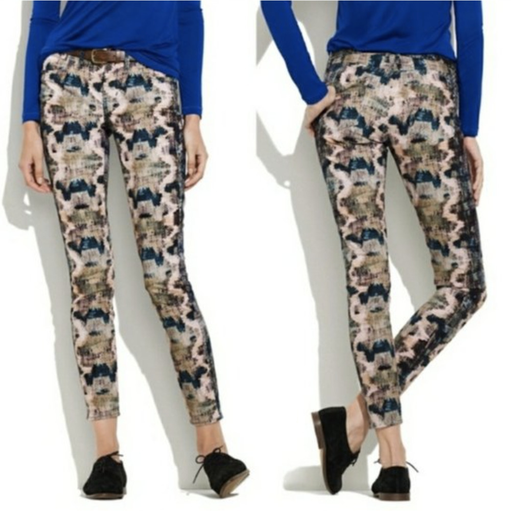 Madewell Snake Print Pink and Blue Cotton Blend Skinny Ankle Jeans • Size 26 🔴